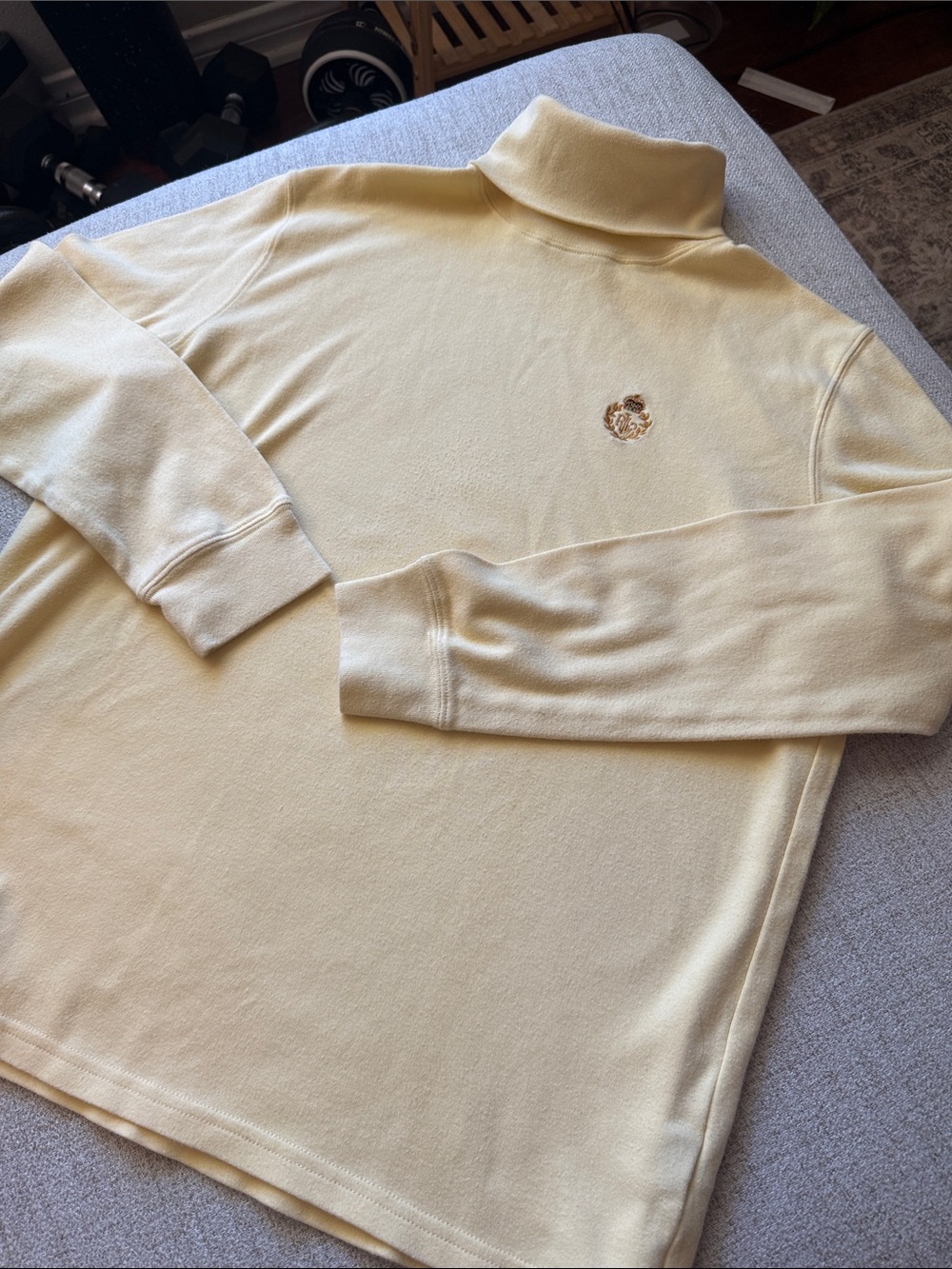 VINTAGE Ralph Lauren Butter Yellow Embroidered Turtleneck Top
